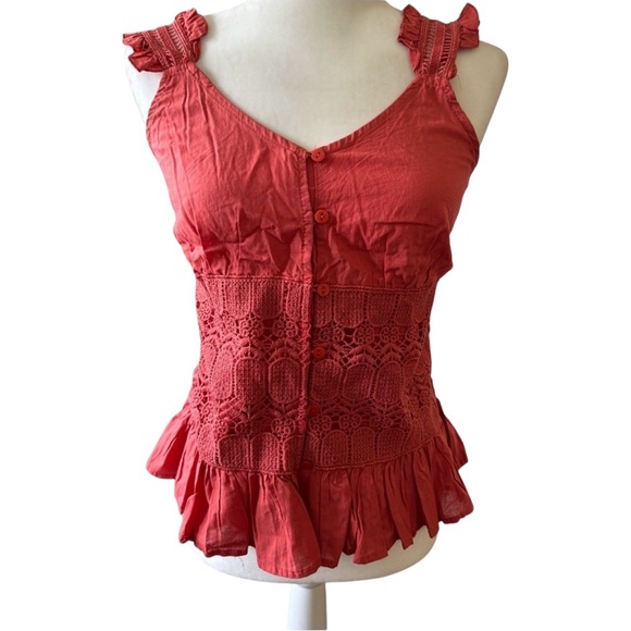 Adiva Tops - Adiva tank top style top orange ruffle details size small NWTS spandex back